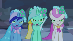 Size: 1920x1080 | Tagged: safe, imported from derpibooru, screencap, lyra heartstrings, minuette, twinkleshine, pony, unicorn, a canterlot wedding, female, mare, mind control