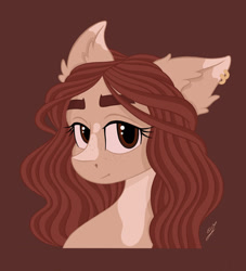 Size: 1280x1410 | Tagged: safe, artist:rubisiek, imported from derpibooru, oc, pony, ear piercing, earring, eyebrows, female, freckles, ginger, jewelry, looking at you, mare, markings, patch, piercing, simple background