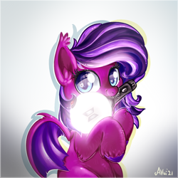 Size: 900x900 | Tagged: safe, artist:avui, imported from derpibooru, oc, oc only, bat pony, pony, big eyes, lightstick, simple background, solo