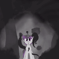 Size: 1080x1080 | Tagged: safe, artist:inky scroll, imported from derpibooru, oc, oc only, oc:inky scroll, pony, unicorn, animated, dark background, fog, forest background, gif, ink, looking at you, sketch, tendrils, tree