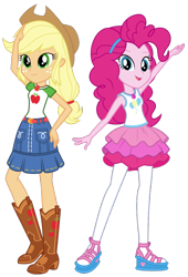 Size: 679x998 | Tagged: safe, imported from derpibooru, applejack, pinkie pie, equestria girls, equestria girls series, spoiler:eqg series (season 2), clothes, duo, duo female, female, geode of sugar bombs, geode of super strength, looking at you, magical geodes, open mouth, pantyhose, simple background, transparent background, vector