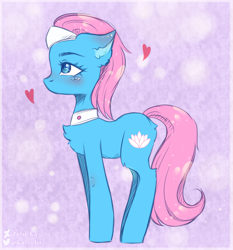 Size: 1965x2106 | Tagged: safe, artist:zefirka, imported from derpibooru, lotus blossom, earth pony, pony, abstract background, butt fluff, chest fluff, female, heart, mare, side view, solo, standing