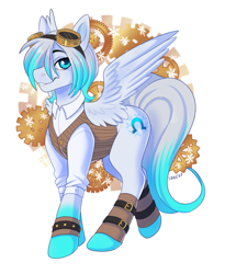 Size: 983x1200 | Tagged: safe, artist:strawberryneko, imported from derpibooru, oc, oc:cold front, pegasus, pony, clothes, steampunk