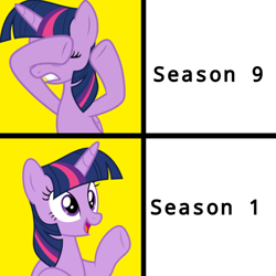 Size: 768x768 | Tagged: safe, derpibooru exclusive, imported from derpibooru, screencap, twilight sparkle, alicorn, pony, season 1, season 9, spoiler:s09, background pony strikes again, drama, meme, op has an opinion, op is a duck, op is on drugs, op is trying to start shit, op is wrong, op isn't even trying anymore, op wants attention, solo