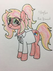 Size: 407x543 | Tagged: safe, artist:carty, imported from derpibooru, oc, oc:fire diamond, earth pony, clothes, glasses, id tag, lab coat