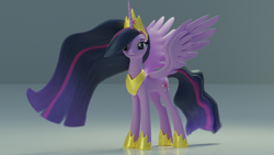 Size: 1920x1080 | Tagged: safe, artist:skytail07, imported from derpibooru, twilight sparkle, alicorn, pony, the last problem, 3d, crown, female, hoof shoes, jewelry, mare, older, older twilight, peytral, regalia, solo, spread wings, twilight sparkle (alicorn), wings