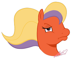 Size: 1685x1367 | Tagged: safe, artist:muhammad yunus, derpibooru exclusive, imported from derpibooru, bright bramley, earth pony, pony, angry, bedroom eyes, female, g2, heart, looking at you, mare, medibang paint, missing accessory, no glasses, redraw, solo, unamused, watermark
