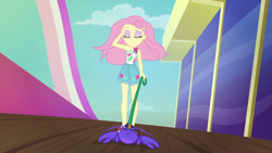 Size: 1000x563 | Tagged: safe, imported from derpibooru, screencap, fluttershy, lobster, equestria girls, equestria girls series, i'm on a yacht, spoiler:eqg series (season 2), blue lobster, flowing hair, geode of fauna, leash, magical geodes, reference, the simpsons, walking
