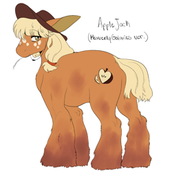 Size: 2000x2000 | Tagged: safe, artist:heavenlygalaxies, imported from derpibooru, applejack, earth pony, pony, alternate design, cowboy hat, female, fluffy, freckles, hat, mare, redesign, simple background, solo, straw in mouth, white background