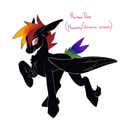 Size: 2000x2000 | Tagged: safe, artist:heavenlygalaxies, imported from derpibooru, rainbow dash, pegasus, pony, alternate design, female, mare, raised hoof, redesign, simple background, solo, white background, winged hooves