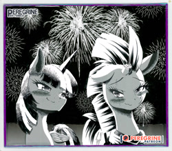 Size: 1144x1000 | Tagged: safe, artist:phoenixperegrine, imported from derpibooru, tempest shadow, alicorn, unicorn, my little pony: the movie, broken horn, fireworks, horn, shipping