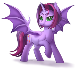 Size: 3613x3260 | Tagged: safe, artist:starshade, imported from derpibooru, oc, oc:twilight garrison, alicorn, bat pony, bat pony alicorn, pony, bat wings, female, horn, mare, simple background, solo, white background, wings