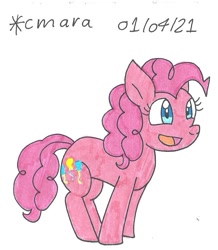 Size: 788x905 | Tagged: safe, artist:cmara, imported from derpibooru, pinkie pie, earth pony, pony, female, mare, open mouth, simple background, solo, traditional art, white background