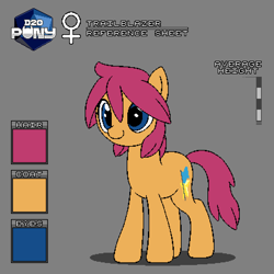 Size: 800x800 | Tagged: safe, artist:rangelost, imported from derpibooru, oc, oc only, oc:trailblazer, earth pony, pony, cyoa:d20 pony, earth pony oc, gray background, pixel art, reference sheet, simple background, smiling, solo