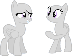 Size: 620x485 | Tagged: safe, artist:maddieadopts, imported from derpibooru, oc, oc only, pegasus, pony, bald, base, duo, eyelashes, female, grin, mare, pegasus oc, raised hoof, simple background, smiling, transparent background, wings