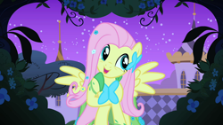 Size: 1920x1080 | Tagged: safe, imported from derpibooru, screencap, fluttershy, pegasus, pony, the best night ever, clothes, cute, dress, female, gala dress, mare, open mouth, shyabetes, solo