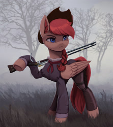 Size: 2500x2818 | Tagged: safe, artist:mrscroup, imported from derpibooru, oc, oc only, pegasus, pony, clothes, gun, high res, male, pegasus oc, solo, uniform, weapon, wings