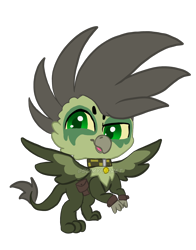 Size: 1206x1537 | Tagged: safe, artist:slimyferret, imported from derpibooru, oc, oc:miasma canker, griffon, my little pony: pony life, anklet, bag, collar, jaundice, mohawk, smiling, solo, wings