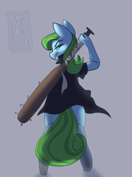 Size: 1293x1725 | Tagged: safe, artist:miha, imported from derpibooru, oc, oc:gin, anthro, unguligrade anthro, baseball bat, female, nails, solo, solo female