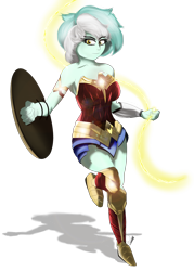 Size: 2000x2800 | Tagged: safe, artist:diamondgreenanimat0, imported from derpibooru, lyra heartstrings, human, armor, background removed, bright, eye, eyes, fanart, full body, pose, rope, shadow, shield, wonder woman