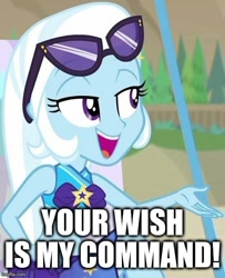 Size: 550x677 | Tagged: safe, edit, edited screencap, imported from derpibooru, screencap, trixie, human, equestria girls, equestria girls series, forgotten friendship, caption, clothes, image macro, impact font, open mouth, swimsuit, text