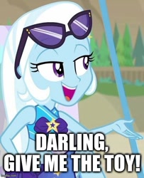 Size: 550x677 | Tagged: safe, edit, edited screencap, imported from derpibooru, screencap, trixie, human, equestria girls, equestria girls series, forgotten friendship, caption, clothes, image macro, impact font, open mouth, swimsuit, text