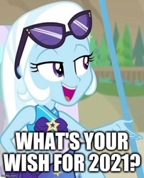 Size: 550x677 | Tagged: safe, edit, edited screencap, imported from derpibooru, screencap, trixie, human, equestria girls, equestria girls series, forgotten friendship, 2021, caption, clothes, female, image macro, impact font, open mouth, solo, swimsuit, text