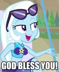Size: 550x677 | Tagged: safe, edit, edited screencap, imported from derpibooru, screencap, trixie, human, equestria girls, equestria girls series, forgotten friendship, caption, clothes, female, image macro, impact font, open mouth, solo, swimsuit, text