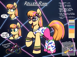 Size: 4000x3000 | Tagged: safe, artist:selenophile, imported from derpibooru, oc, oc only, oc:roller rink, 80s, adoptable, clothes, female, jewelry, leg warmers, leggings, mare, necklace, reference sheet, sunglasses