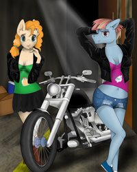 Size: 2190x2738 | Tagged: safe, artist:zeronitroman, imported from derpibooru, pear butter, windy whistles, anthro, belly button, biker, biker jacket, clothes, female, mare