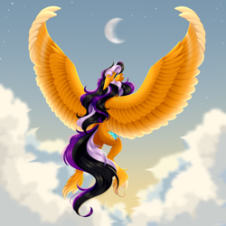 Size: 5000x5000 | Tagged: safe, artist:ohhoneybee, imported from derpibooru, oc, oc only, pegasus, crescent moon, moon, solo, stars