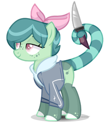 Size: 1280x1451 | Tagged: safe, artist:bebraveforme, imported from derpibooru, oc, earth pony, augmented tail, female, knife, mare, prehensile tail, simple background, solo, tail holder, transparent background, yandere