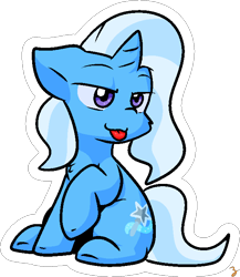 Size: 604x696 | Tagged: safe, artist:zutcha, imported from derpibooru, trixie, pony, unicorn, female, signature, simple background, sitting, solo, tongue out, transparent background