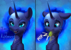 Size: 2584x1821 | Tagged: safe, artist:itssim, imported from derpibooru, nightmare moon, alicorn, pony, cucumber, food, looking at you, solo