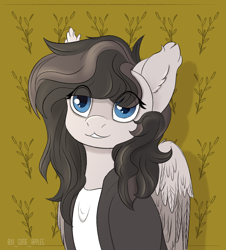 Size: 1860x2060 | Tagged: safe, artist:buy_some_apples, imported from derpibooru, oc, pegasus, :3, clothes, ear fluff, jacket, pegasus oc, wings