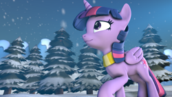 Size: 1920x1080 | Tagged: safe, artist:snow swirl, imported from derpibooru, twilight sparkle, pony, unicorn, 3d, snow, solo, source filmmaker, winter