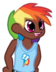 Size: 224x288 | Tagged: safe, artist:jario, derpibooru exclusive, imported from derpibooru, rainbow dash, human, clothes, digital art, female, humanized, simple background, smiling, solo, transparent background