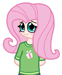 Size: 285x341 | Tagged: safe, artist:jario, derpibooru exclusive, imported from derpibooru, fluttershy, human, clothes, digital art, female, humanized, simple background, smiling, solo, transparent background