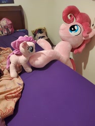 Size: 3024x4032 | Tagged: safe, artist:lanacraft, imported from derpibooru, pinkie pie, earth pony, bed, bubble berry, irl, male, photo, plushie, rule 63