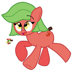 Size: 457x442 | Tagged: safe, artist:jario, derpibooru exclusive, imported from derpibooru, earth pony, pony, apple, digital art, female, food, inanimate insanity, mare, ponified, running, simple background, smiling, solo, transparent background