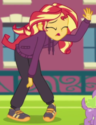 Size: 336x438 | Tagged: safe, imported from derpibooru, screencap, spike, spike the regular dog, sunset shimmer, dog, equestria girls, equestria girls series, stressed in show, cropped