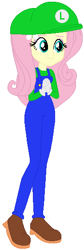 Size: 189x562 | Tagged: safe, artist:selenaede, artist:user15432, imported from derpibooru, fluttershy, human, equestria girls, barely eqg related, base used, cap, clothes, cosplay, costume, crossover, crossover shipping, female, gloves, green hat, hat, luigi, luigi's hat, luigishy, male, nintendo, overalls, shipping, shirt, shoes, straight, super mario bros., undershirt