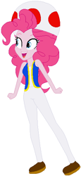 Size: 260x567 | Tagged: safe, artist:selenaede, artist:user15432, imported from derpibooru, pinkie pie, human, equestria girls, barely eqg related, base used, clothes, cosplay, costume, crossover, hat, mushroom hat, nintendo, shoes, super mario bros., toad (mario bros), toad pie, vest
