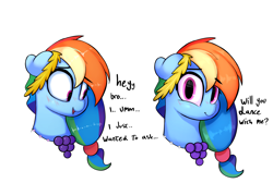 Size: 5834x4167 | Tagged: safe, artist:welost, derpibooru exclusive, imported from derpibooru, rainbow dash, pegasus, pony, accessories, alternate hairstyle, blushing, bronybait, cute, dashabetes, dialogue, floppy ears, jewelry, looking at you, necklace, nervous, smiling, solo, text, tsunderainbow, tsundere