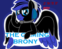 Size: 992x792 | Tagged: safe, artist:juliet-gwolf18, imported from derpibooru, oc, oc only, pegasus, pony, blue background, bust, headset, pegasus oc, raised hoof, simple background, smiling, solo, two toned wings, underhoof, wings