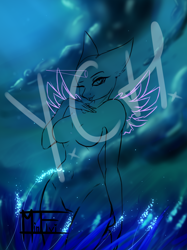 Size: 2012x2692 | Tagged: safe, artist:minelvi, imported from derpibooru, oc, oc only, alicorn, anthro, alicorn oc, breasts, cloud, commission, eyelashes, featureless breasts, female, grass, horn, night, one eye closed, outdoors, solo, wings, wink, your character here