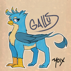 Size: 3000x3000 | Tagged: safe, artist:supermoix, imported from derpibooru, gallus, griffon, beak, chest fluff, cute, folded wings, looking back, male, paws, smiling, solo, tail, wings