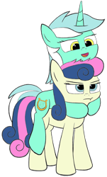 Size: 2160x3584 | Tagged: safe, imported from derpibooru, bon bon, lyra heartstrings, sweetie drops, pony, bon bon is not amused, female, lesbian, lyra riding bon bon, lyrabon, ponies riding ponies, riding, shipping, simple background, transparent background, unamused