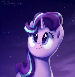 Size: 1240x1278 | Tagged: safe, artist:thebowtieone, imported from derpibooru, starlight glimmer, pony, unicorn, bust, cute, glimmerbetes, night, portrait, smiling, solo