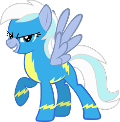 Size: 1290x1310 | Tagged: safe, artist:magicbases, artist:pegasski, imported from derpibooru, oc, oc only, oc:silver syclone, pegasus, pony, base used, clothes, female, mare, pegasus oc, simple background, smiling, smirk, solo, transparent background, uniform, wings, wonderbolts uniform